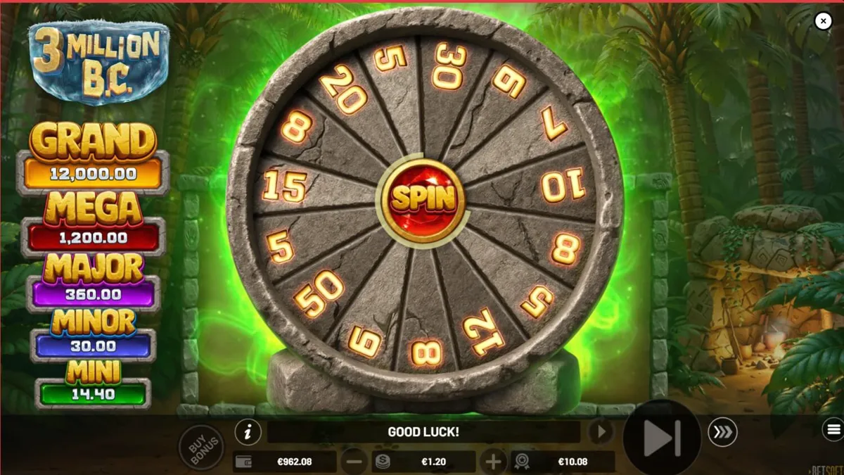 Slot 3 Million B.C. com tema pré-histórico e luzes de neon